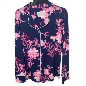 The Cat’s Pajamas Women’s M Floral Pima Cotton Pajama Top Blue Pink Cozy